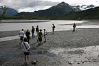 Gang hiking on the glacier's outwash plain Gang hiking on the glacier's outwash plain