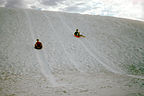 Boys saucering down dunes Boys saucering down dunes